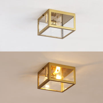 Eleanor 8" Farmhouse Industrial Square Iron/Glass Case LED Flush Mount - JONATHAN Y